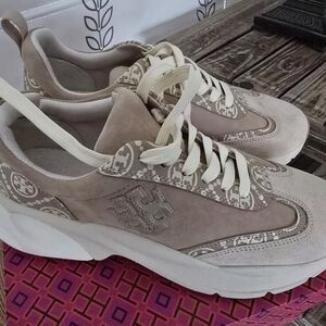 Tory Burch Women's Taupe and Cream Sneakers